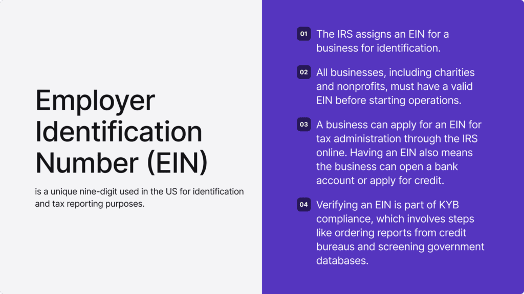 Infographic summarising Employer Identification Number (EIN).