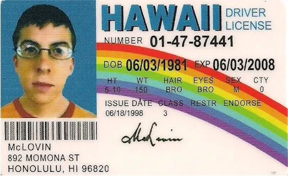 Fake ID from movie Superbad (2007)