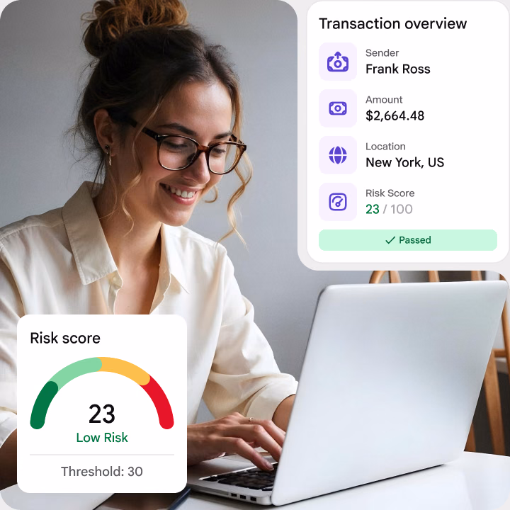 iDenfy transaction monitoring dashboard showing rule matches and alert risk scores
