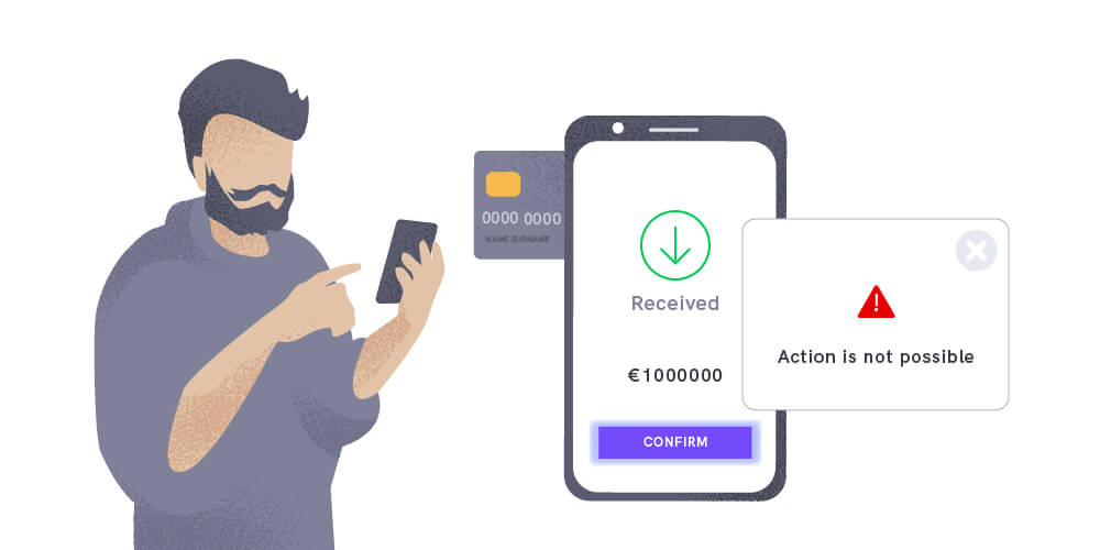 Illustration of an unusual high-value transaction happening on a customer account triggering an alert.