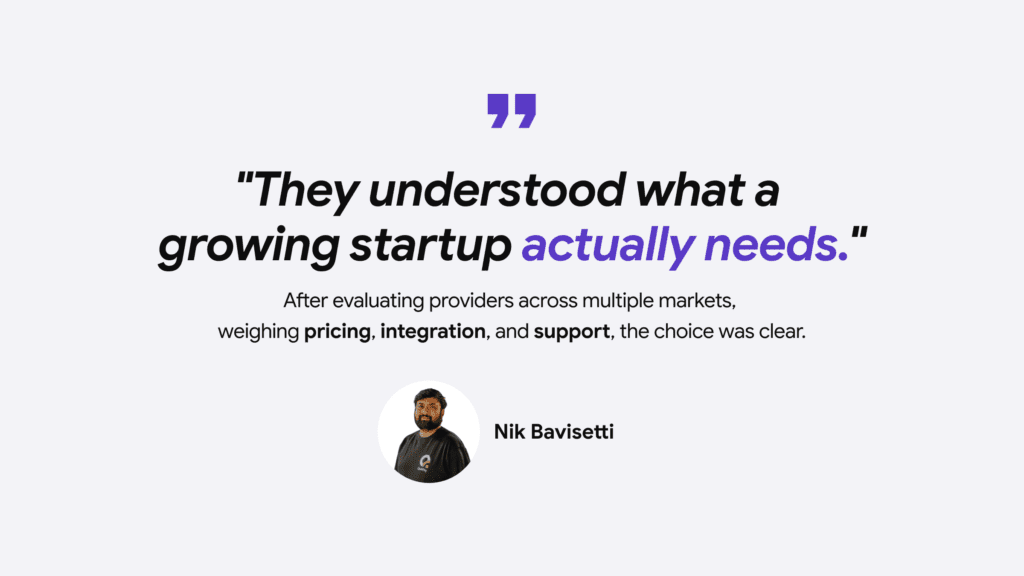 QwikPay testimonial quote from Nik Bavisetti on choosing iDenfy.