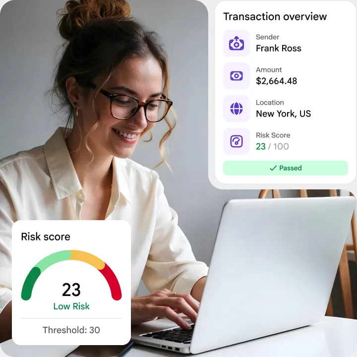 iDenfy transaction monitoring dashboard showing rule matches and alert risk scores