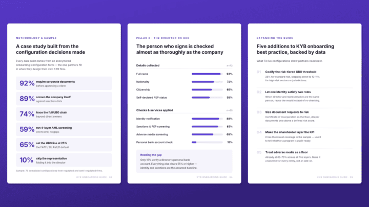 A snippet of what you can expect from iDenfy's KYB report, focused on different onboarding workflows and Business Verification automation.