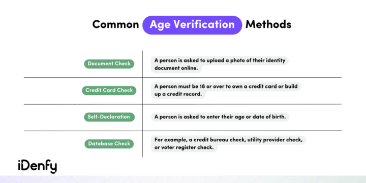 Infographic on the common age verification methods.