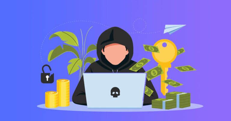 Illustration of a hacker behind a computer.