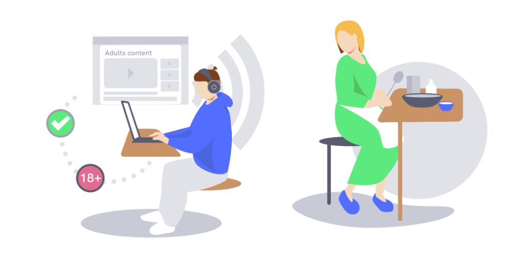 Illustration of a person going through age verification to reach adult content.