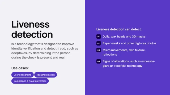 Infographic summarising main points on liveness detection.