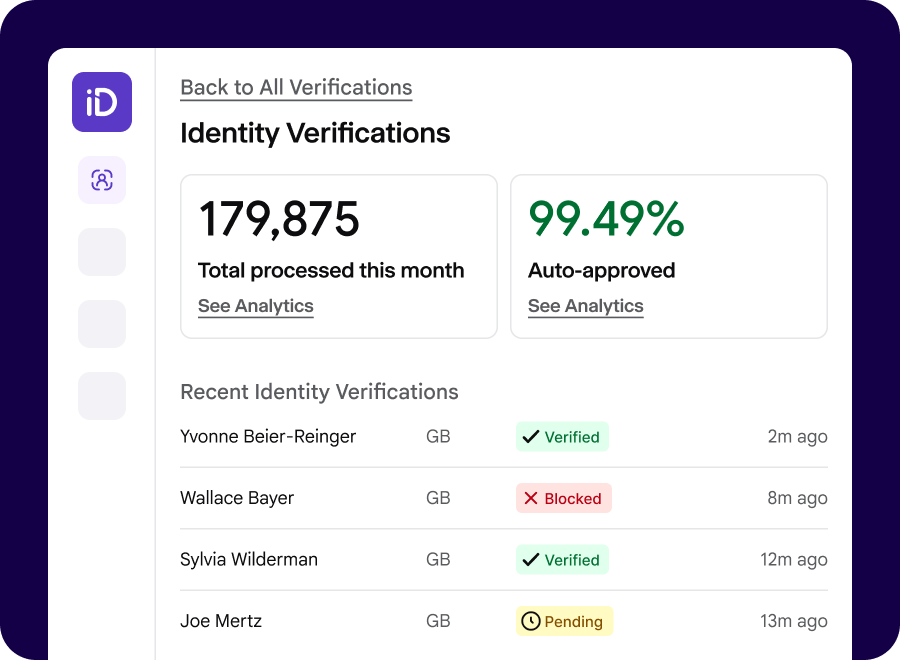 iDenfy identity verification dashboard