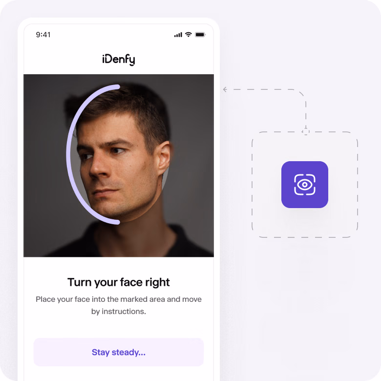 Liveness check screen showing face scan on mobile