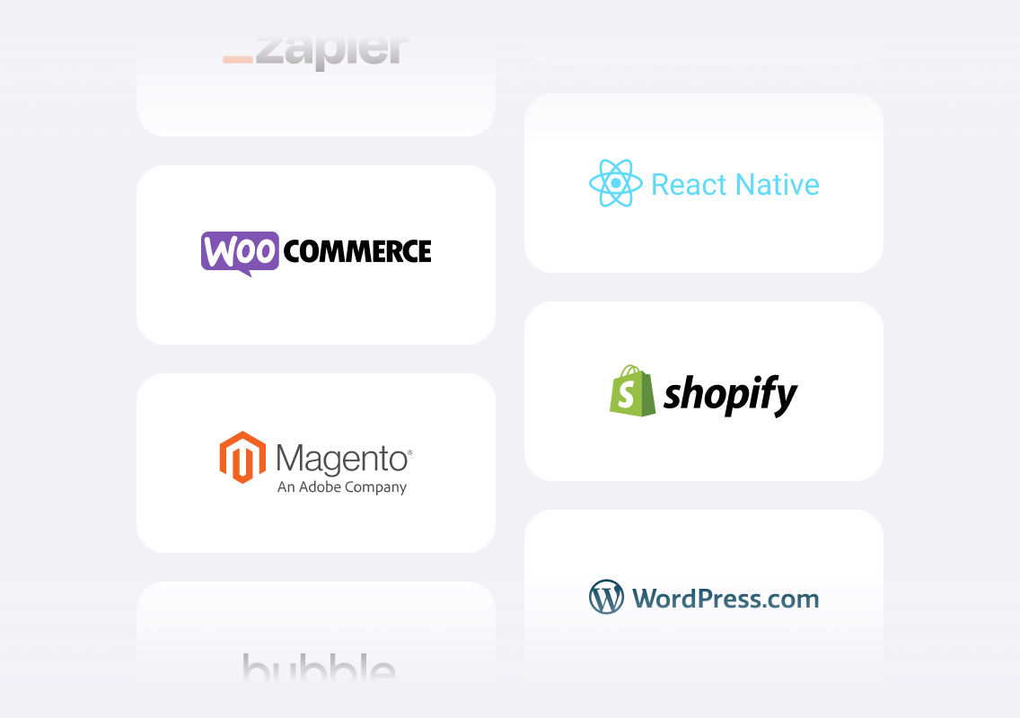 iDenfy integrations — Zapier, WooCommerce, Magento, Flutter, React Native, Shopify, WordPress and more