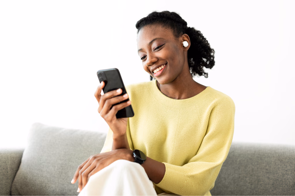 Woman using MitID digital identity verification on mobile