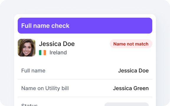 Example of a name not matching during identity check.