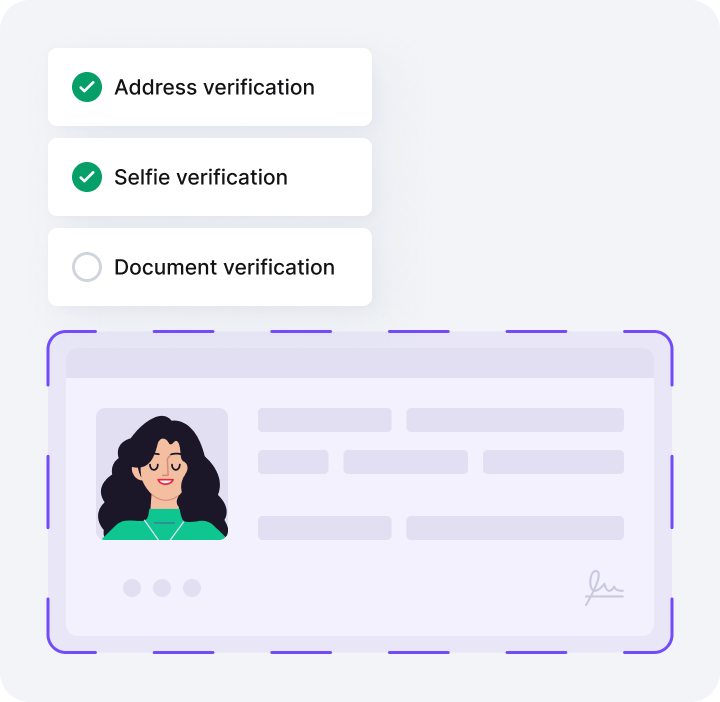 A checklist of verifications: address, selfie and document.