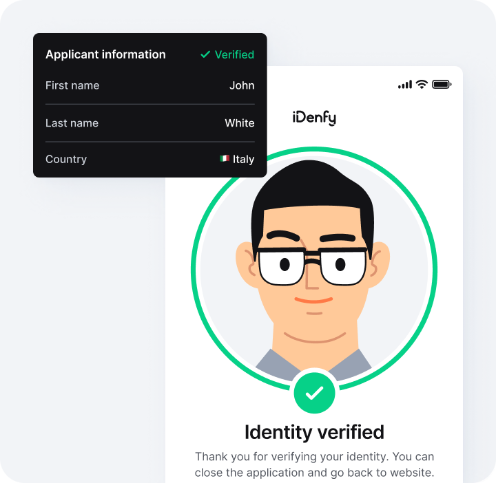 Example of a completed identity verification.