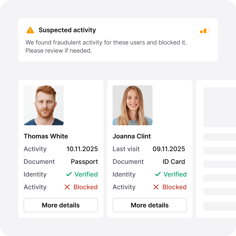 Example of a couple of blocked users due to suspicious activity.