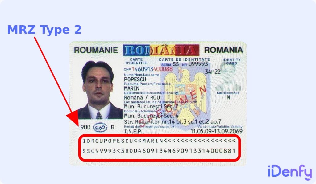 Example showing the MRZ type 2.