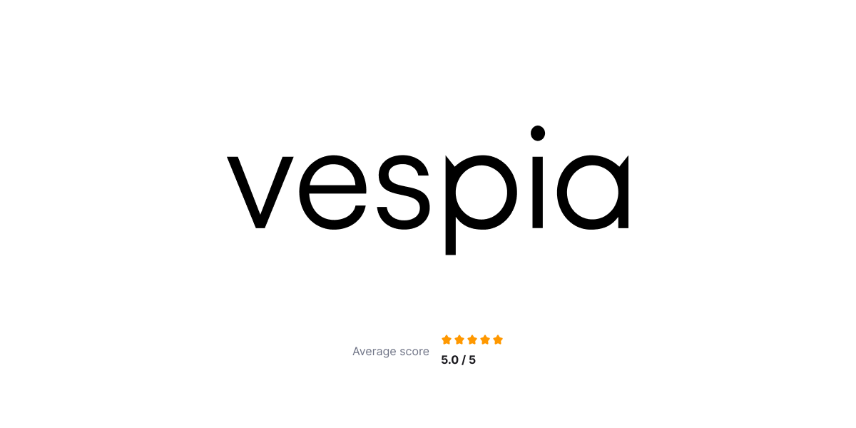 Vespia logo with the ranking of 5 out of 5 stars.