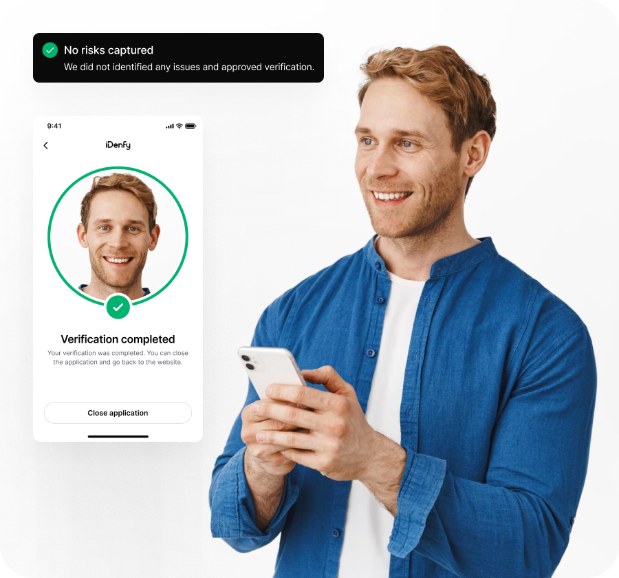 A completed ID verification with a notification of no risks captured.