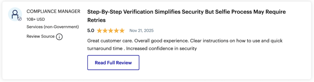 Onfido customer review from Gartner.com review platform