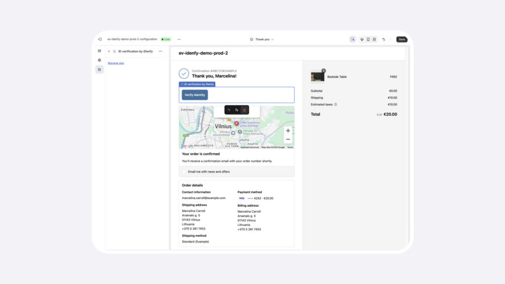 Example of how the ID verification prompt appears on the thank-you page.