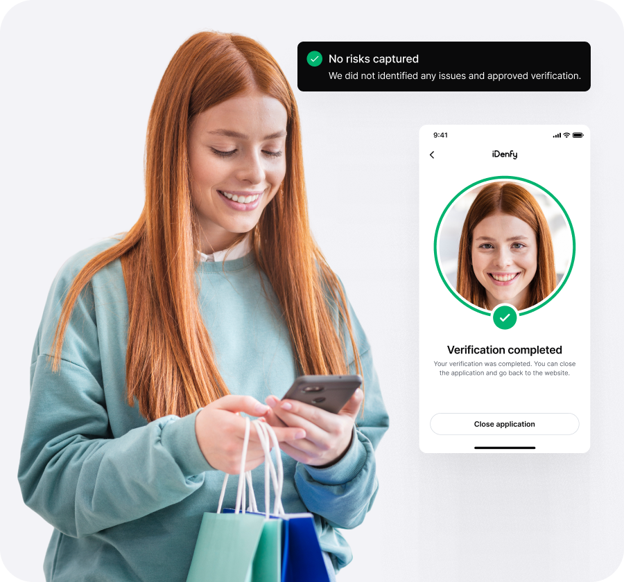 A completed ID verification with no risks captured.