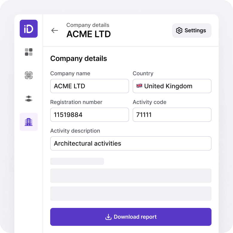 Example of company report showing company details.