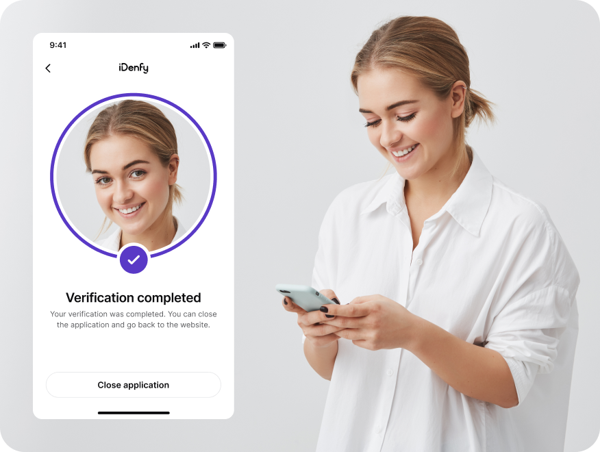 A woman completing identity verification.