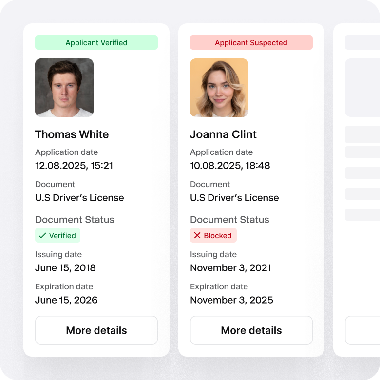 Two examples of AAMVA checks, one verified and one suspended.