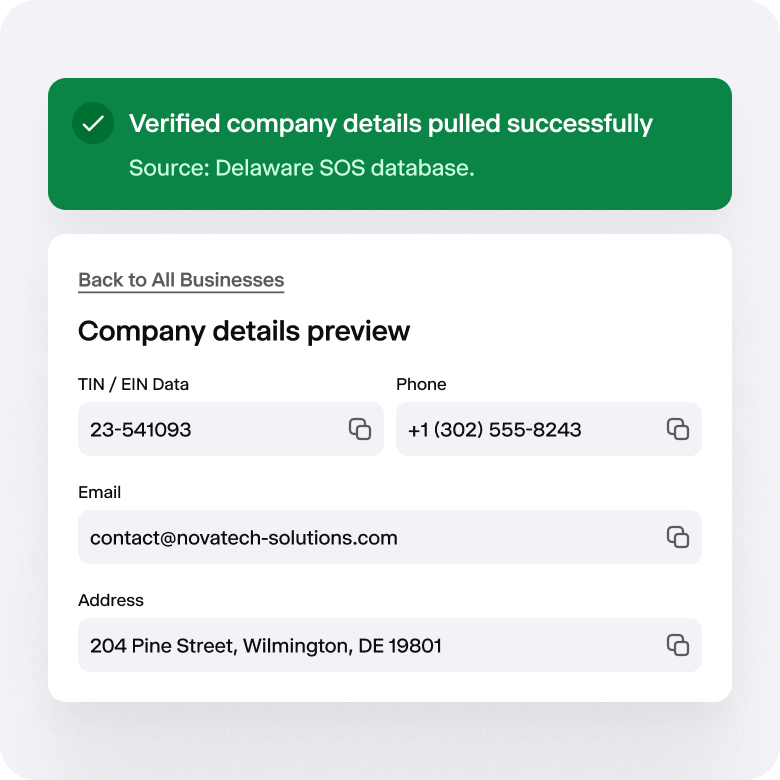 Company details preview.