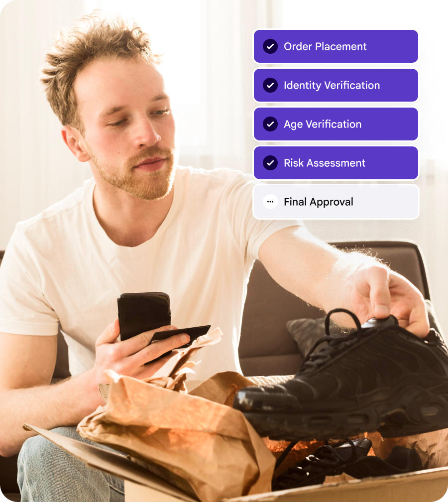 A person is going through a custom identity verification flow set by the e-commerce business they're shopping on.