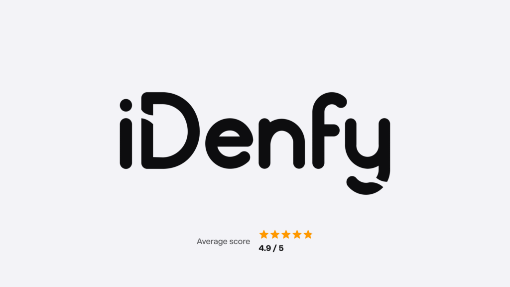 Logo of iDenfy with the score of 4.9 out of 5. 
