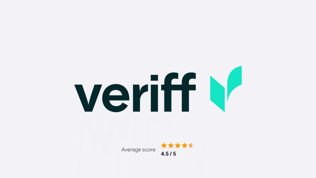 Logo of veriff with the score of 4.5 out of 5. 