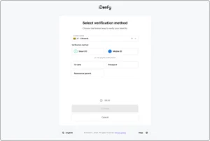Screenshot of the verification method selection window, showing available options for identity verification in Lithuania. 