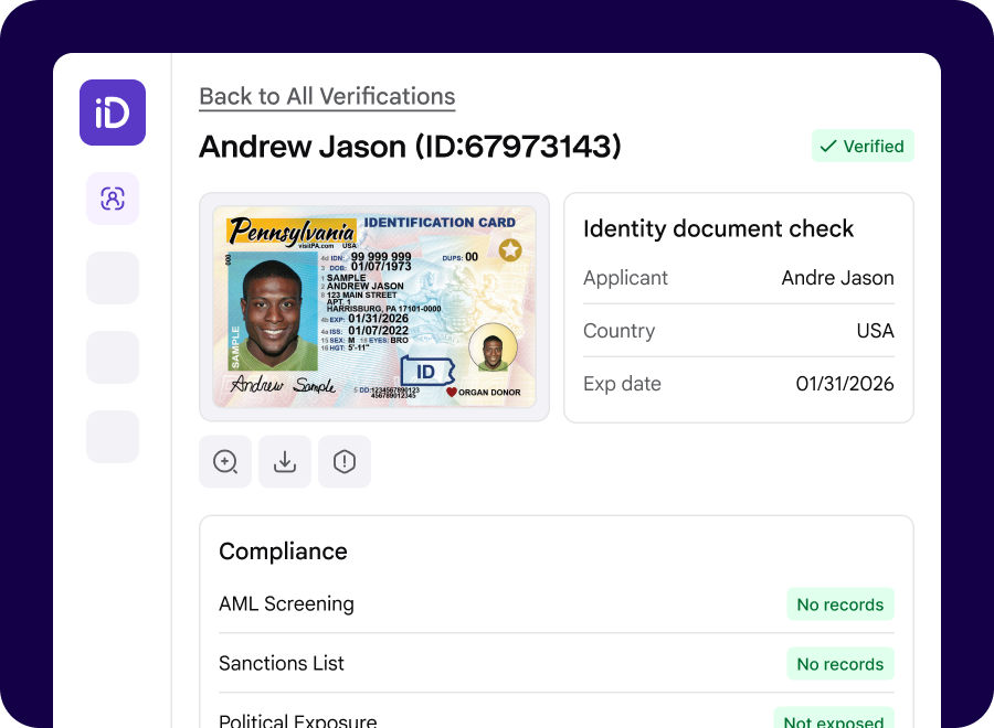 An example of a completed identity document verification.