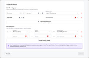 Example of a score calculation and workflow trigger selections in the iDenfy dashboard. 