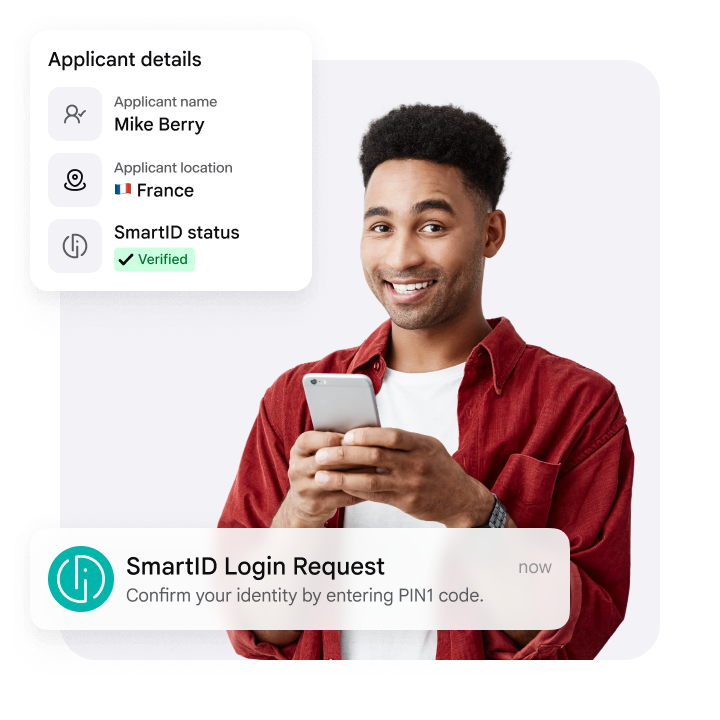A collage of images relating to identity verification powered by Smart-ID.