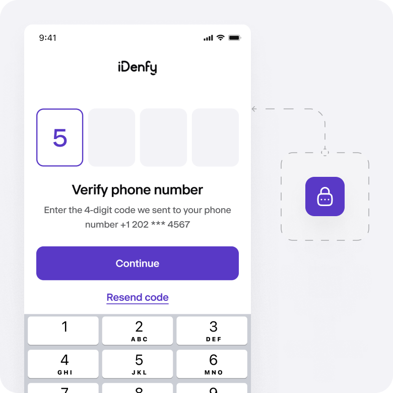 A phone screen showing a 4-digit code being entered for verification.